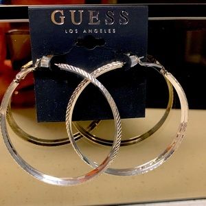 Brand new silver GUESS hoop earrings
